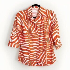 Middy N Me Button Up Equestrian Top Women Size 8 Animal Print 3/4 Sleeve Preppy